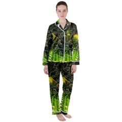 Machine Technology Circuit Electronic Computer Technics Detail Psychedelic Abstract Pattern Women s Long Sleeve Satin Pajamas Set	