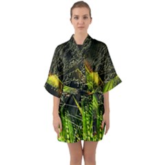 Machine Technology Circuit Electronic Computer Technics Detail Psychedelic Abstract Pattern Half Sleeve Satin Kimono 