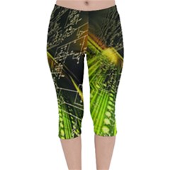 Machine Technology Circuit Electronic Computer Technics Detail Psychedelic Abstract Pattern Velvet Capri Leggings 