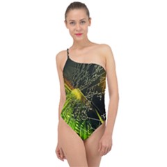 Machine Technology Circuit Electronic Computer Technics Detail Psychedelic Abstract Pattern Classic One Shoulder Swimsuit