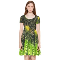 Machine Technology Circuit Electronic Computer Technics Detail Psychedelic Abstract Pattern Inside Out Cap Sleeve Dress