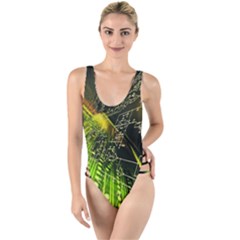 Machine Technology Circuit Electronic Computer Technics Detail Psychedelic Abstract Pattern High Leg Strappy Swimsuit