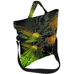 Machine Technology Circuit Electronic Computer Technics Detail Psychedelic Abstract Pattern Fold Over Handle Tote Bag by Sarkoni