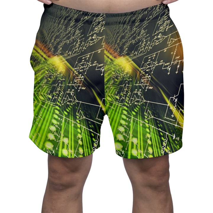 Machine Technology Circuit Electronic Computer Technics Detail Psychedelic Abstract Pattern Men s Shorts