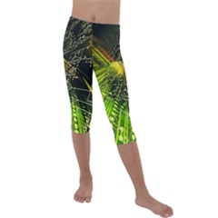 Machine Technology Circuit Electronic Computer Technics Detail Psychedelic Abstract Pattern Kids  Lightweight Velour Capri Leggings 