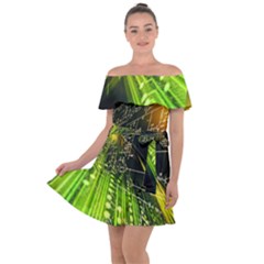 Machine Technology Circuit Electronic Computer Technics Detail Psychedelic Abstract Pattern Off Shoulder Velour Dress