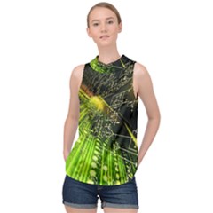 Machine Technology Circuit Electronic Computer Technics Detail Psychedelic Abstract Pattern High Neck Satin Top
