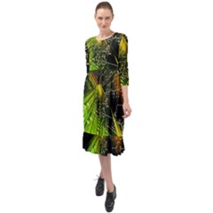 Machine Technology Circuit Electronic Computer Technics Detail Psychedelic Abstract Pattern Ruffle End Midi Chiffon Dress