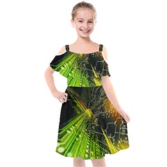 Machine Technology Circuit Electronic Computer Technics Detail Psychedelic Abstract Pattern Kids  Cut Out Shoulders Chiffon Dress
