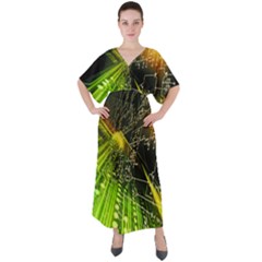 Machine Technology Circuit Electronic Computer Technics Detail Psychedelic Abstract Pattern V-Neck Boho Style Maxi Dress