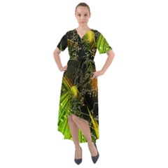 Machine Technology Circuit Electronic Computer Technics Detail Psychedelic Abstract Pattern Front Wrap High Low Dress