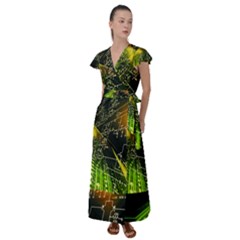 Machine Technology Circuit Electronic Computer Technics Detail Psychedelic Abstract Pattern Flutter Sleeve Maxi Dress