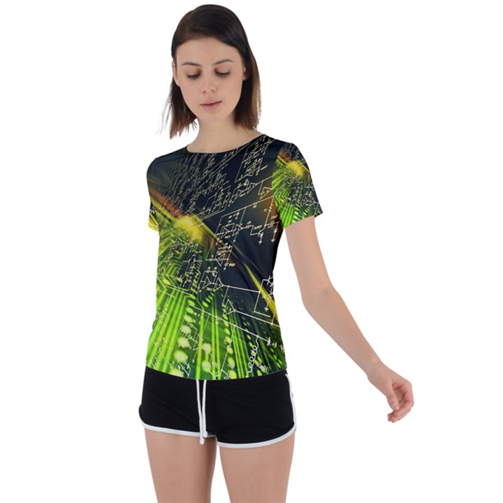 Machine Technology Circuit Electronic Computer Technics Detail Psychedelic Abstract Pattern Back Circle Cutout Sports T-Shirt