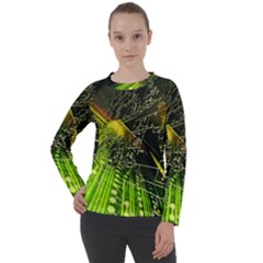 Machine Technology Circuit Electronic Computer Technics Detail Psychedelic Abstract Pattern Women s Long Sleeve Raglan T-Shirt