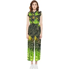Machine Technology Circuit Electronic Computer Technics Detail Psychedelic Abstract Pattern Women s Frill Top Chiffon Jumpsuit