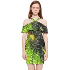 Machine Technology Circuit Electronic Computer Technics Detail Psychedelic Abstract Pattern Shoulder Frill Bodycon Summer Dress
