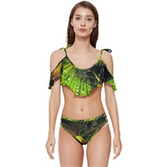 Machine Technology Circuit Electronic Computer Technics Detail Psychedelic Abstract Pattern Ruffle Edge Tie Up Bikini Set	