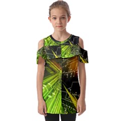 Machine Technology Circuit Electronic Computer Technics Detail Psychedelic Abstract Pattern Fold Over Open Sleeve Top