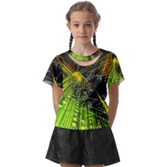 Machine Technology Circuit Electronic Computer Technics Detail Psychedelic Abstract Pattern Kids  Front Cut T-Shirt