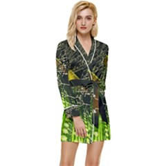Machine Technology Circuit Electronic Computer Technics Detail Psychedelic Abstract Pattern Long Sleeve Satin Robe