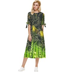 Machine Technology Circuit Electronic Computer Technics Detail Psychedelic Abstract Pattern Bow Sleeve Chiffon Midi Dress