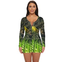 Machine Technology Circuit Electronic Computer Technics Detail Psychedelic Abstract Pattern Long Sleeve Boyleg Swimsuit