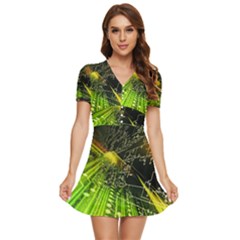 Machine Technology Circuit Electronic Computer Technics Detail Psychedelic Abstract Pattern V-Neck High Waist Chiffon Mini Dress