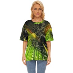 Machine Technology Circuit Electronic Computer Technics Detail Psychedelic Abstract Pattern Oversized Basic T-Shirt