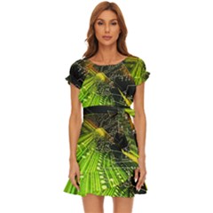 Machine Technology Circuit Electronic Computer Technics Detail Psychedelic Abstract Pattern Puff Sleeve Frill Dress