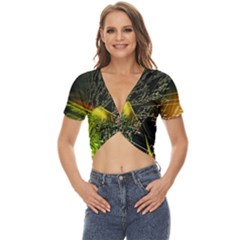 Machine Technology Circuit Electronic Computer Technics Detail Psychedelic Abstract Pattern Twist Front Crop Top