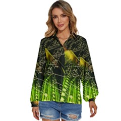 Machine Technology Circuit Electronic Computer Technics Detail Psychedelic Abstract Pattern Women s Long Sleeve Button Up Shirt