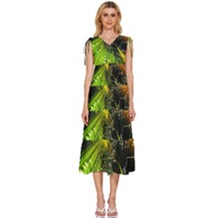 Machine Technology Circuit Electronic Computer Technics Detail Psychedelic Abstract Pattern V-Neck Drawstring Shoulder Sleeveless Maxi Dress