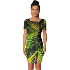 Machine Technology Circuit Electronic Computer Technics Detail Psychedelic Abstract Pattern Fitted Knot Split End Bodycon Dress by Sarkoni