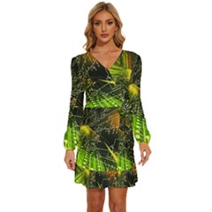 Machine Technology Circuit Electronic Computer Technics Detail Psychedelic Abstract Pattern Long Sleeve Waist Tie Ruffle Velvet Dress