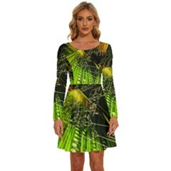 Machine Technology Circuit Electronic Computer Technics Detail Psychedelic Abstract Pattern Long Sleeve Wide Neck Velvet Dress