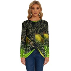 Machine Technology Circuit Electronic Computer Technics Detail Psychedelic Abstract Pattern Long Sleeve Crew Neck Pullover Top