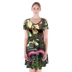 Psychedelic Funky Trippy Short Sleeve V-neck Flare Dress