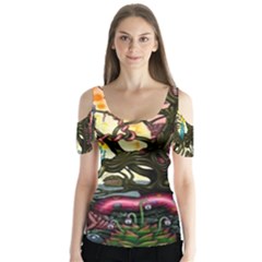 Psychedelic Funky Trippy Butterfly Sleeve Cutout T-shirt 