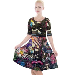 Psychedelic Funky Trippy Quarter Sleeve A-line Dress by Sarkoni