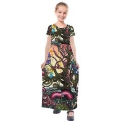 Psychedelic Funky Trippy Kids  Short Sleeve Maxi Dress