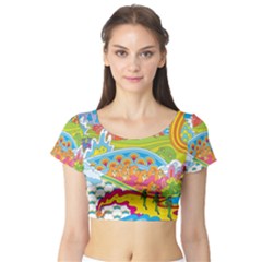 Vintage 1960s Psychedelic Short Sleeve Crop Top