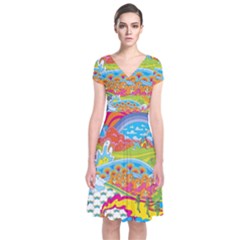 Vintage 1960s Psychedelic Short Sleeve Front Wrap Dress