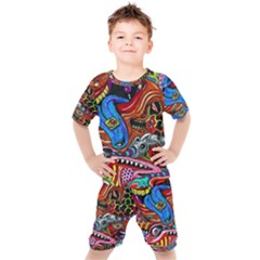 Psychedelic Trippy Hippie  Weird Art Kids  T-shirt And Shorts Set by Sarkoni