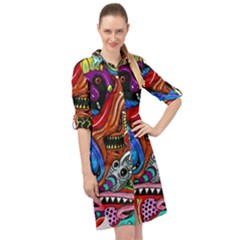 Psychedelic Trippy Hippie  Weird Art Long Sleeve Mini Shirt Dress by Sarkoni