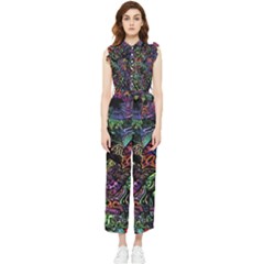 Trippy Dark Psychedelic Women s Frill Top Chiffon Jumpsuit by Sarkoni