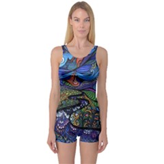 Psychedelic Landscape One Piece Boyleg Swimsuit by Sarkoni