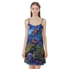 Psychedelic Landscape Satin Night Slip