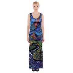 Psychedelic Landscape Thigh Split Maxi Dress