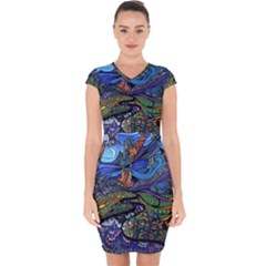 Psychedelic Landscape Capsleeve Drawstring Dress 