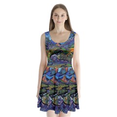 Psychedelic Landscape Split Back Mini Dress 